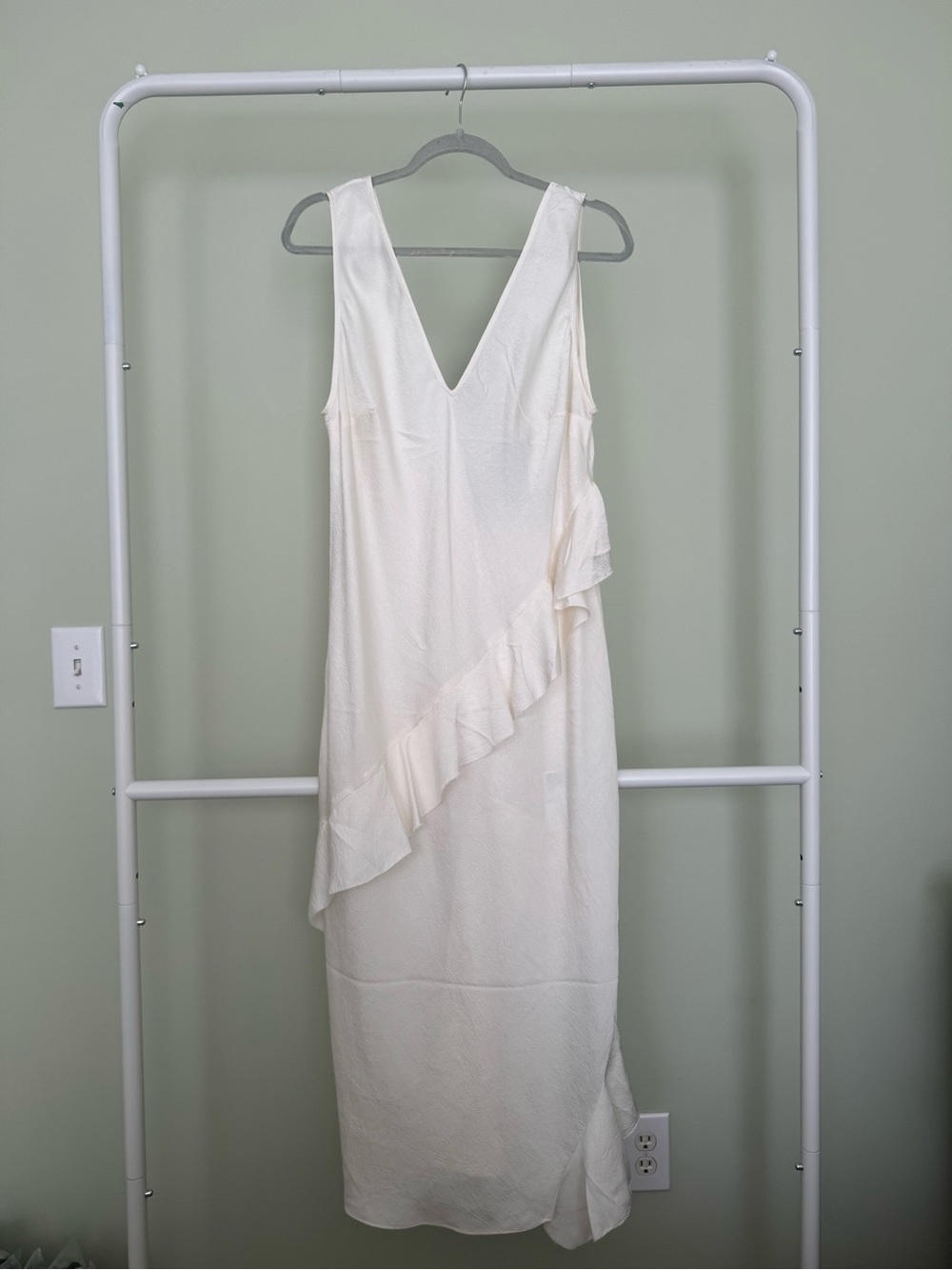 H&M One-Shoulder Ivory Ruffle Midi Dress